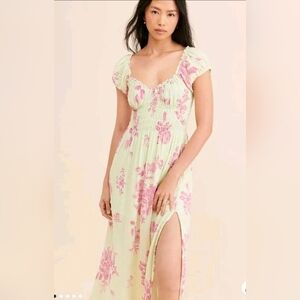 Free People Cream and Pink Sundress with Sweetheart Neckline Size M